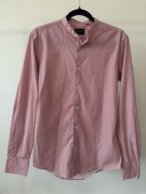 Red Patterned Mandarin-Collar Dress Shirt